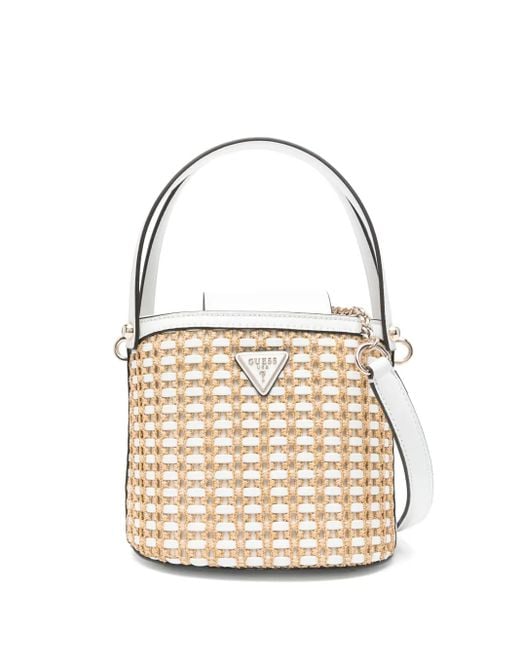 Guess White Atalia Bucket Bag