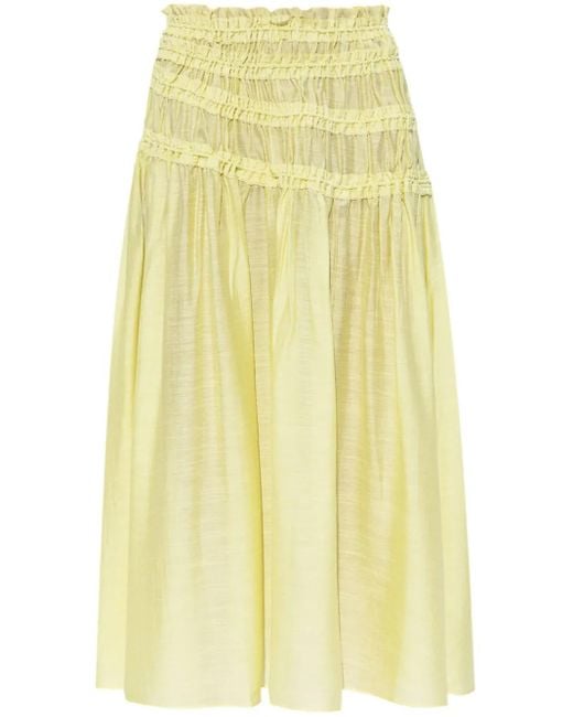 Tory Burch Yellow Smocked Viscose Skirt