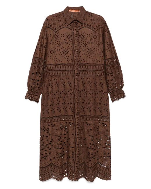 Ermanno Scervino Broderie Anglaise Midi Dress in Brown | Lyst