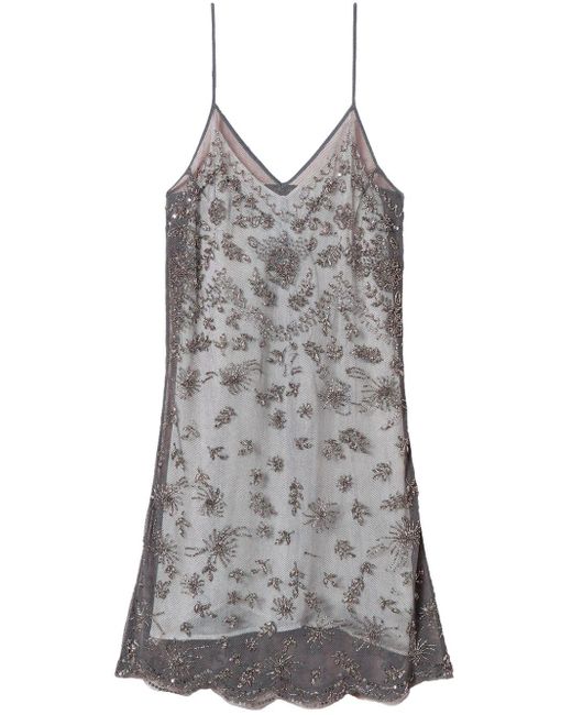 Twin Set Gray Embroidered Tulle Mini Dress