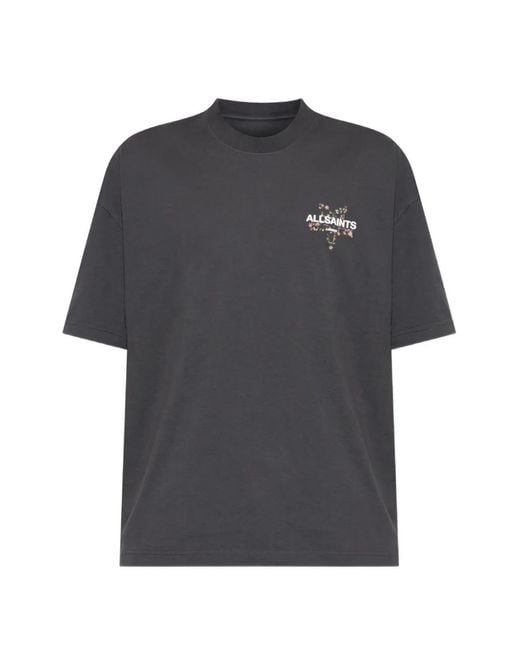 AllSaints Gray Pentacle Floral-Logo T-Shirt for men