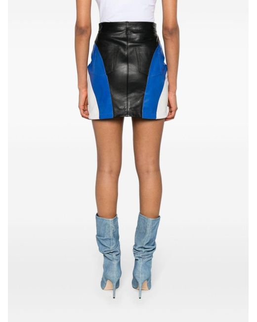 Vetements Blue Colour-block Leather Miniskirt