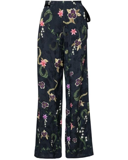 Agua Bendita Blue Memoria Tesoro Floral-Print Flared Trousers