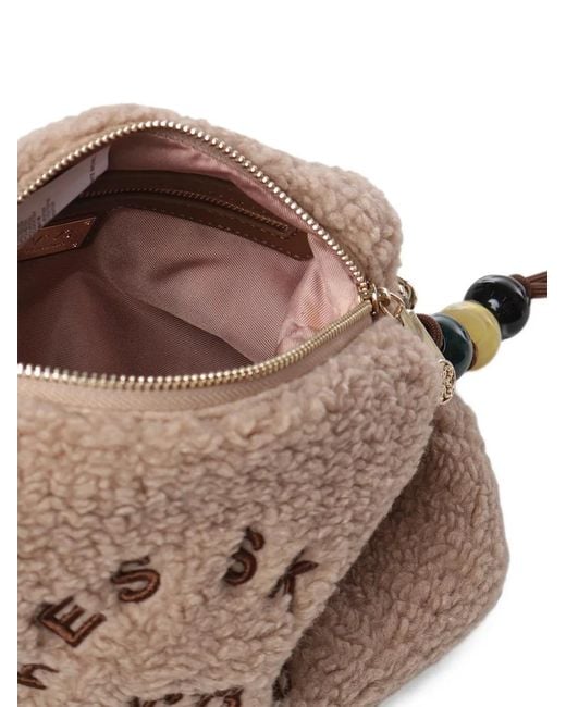 V73 Natural Teddy-Effect Embroidered Shoulder Bag