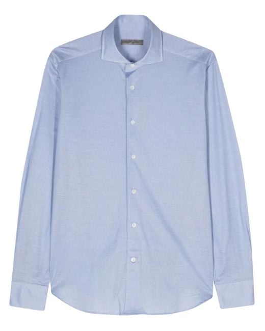 Corneliani Blue Piqué-Weave Shirt for men