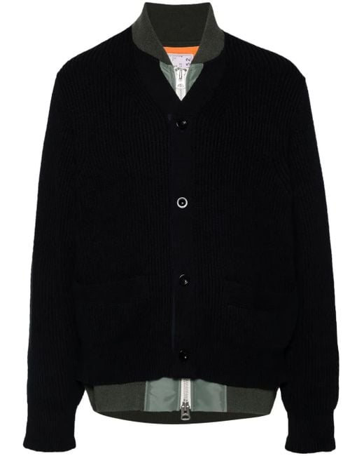 Sacai Black Layered Bomber Jacket for men