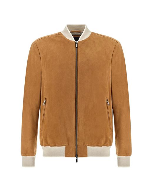 Paul & Shark Brown Aqualeather Suede Bomber Jacket for men