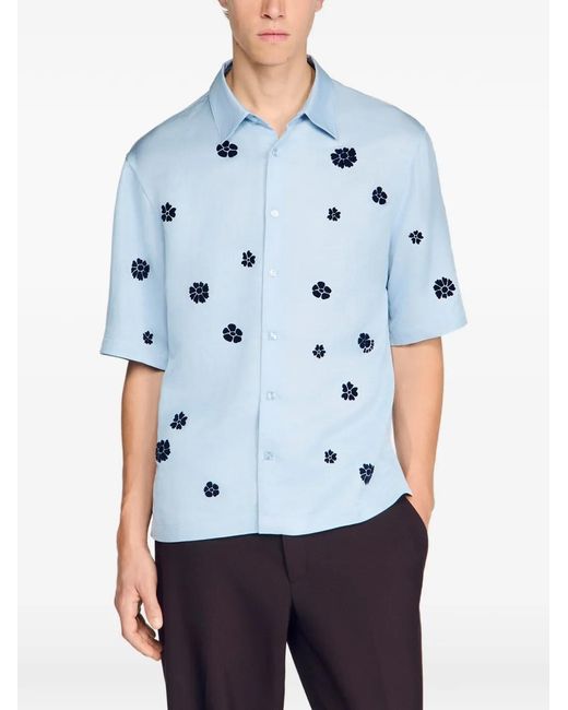 Sandro Blue Chemise À Fleurs Floquées for men