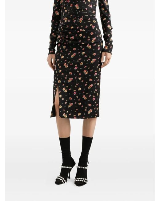 Dolce & Gabbana Black Floral Long-Sleeve Midi Dress
