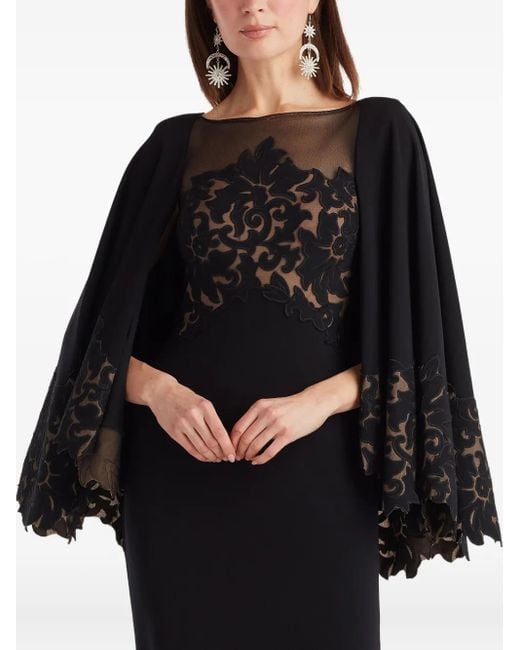Tadashi Shoji Black Cape-Lace Maxi Dress