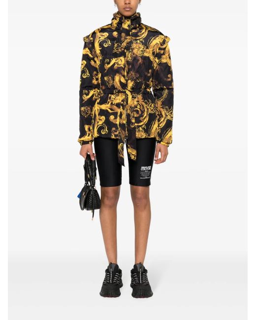 Versace Jeans Couture Black Barocco-Print Down Jacket