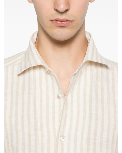 Eleventy White Striped Linen Shirt for men