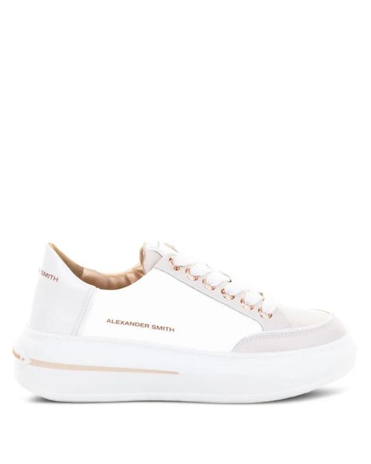 Alexander Smith White Lace-Up Platform Sneakers