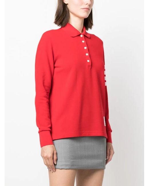 Thom Browne Red 4-Bar Long-Sleeved Polo Shirt