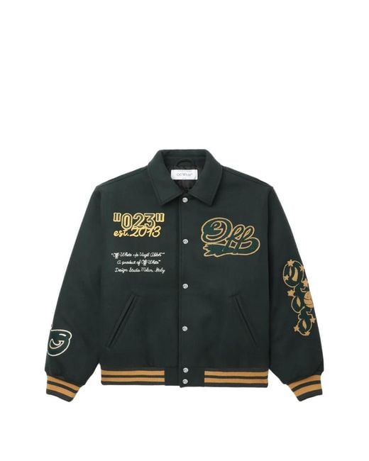 Off-White c/o Virgil Abloh Green Logo-Embroidered Bomber Jacket for men