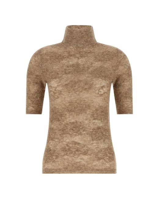 Brunello Cucinelli Natural Openwork Short-Sleeve Sweater