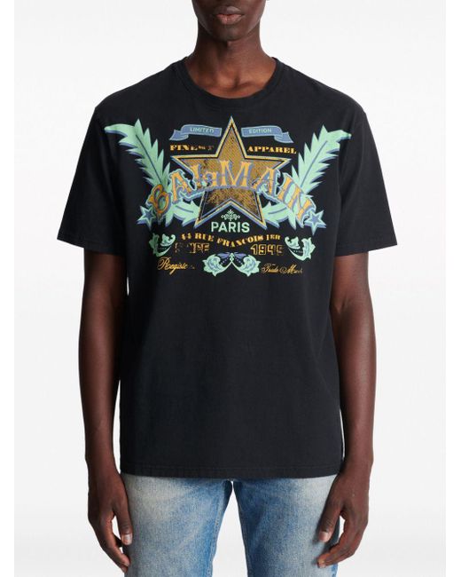 T-shirt à imprimé Western Balmain pour homme en coloris Black