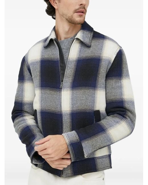 Sisley Blue Checked-Print Zip-Up Shirt Jacket for men
