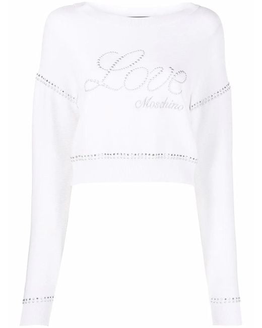 Love Moschino White Embroidered Logo Cotton Sweater