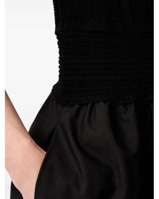 Pedro Del Hierro Madrid Black Ribbed-Knit Smocked Midi Dress