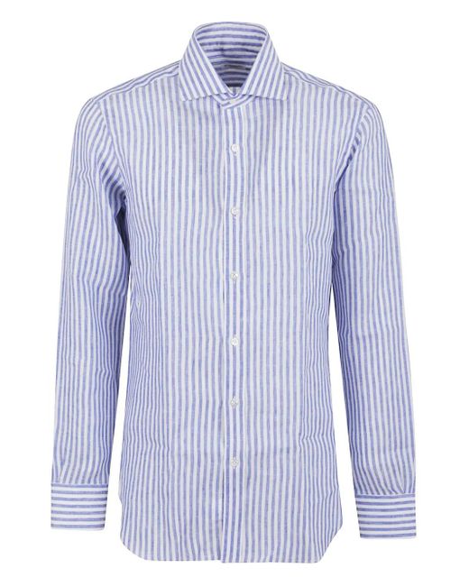 Camisa a rayas de lino Buonamassa de hombre de color Blue