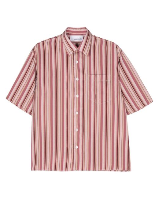 Costumein Red Stripe-pattern Short-sleeve Shirt for men
