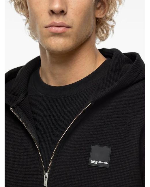 Karl Lagerfeld Black Waffle Zip-Up Hoodie for men