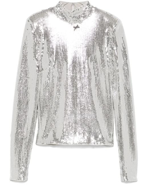 ROTATE BIRGER CHRISTENSEN Metallic High-Neck Sequin Top
