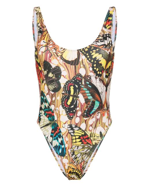 Jean Paul Gaultier White Butterfly-print Swimsuit