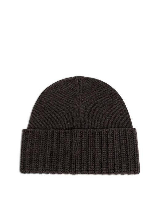 DSquared² Black D2 Logo-Patch Ribbed-Knit Beanie for men