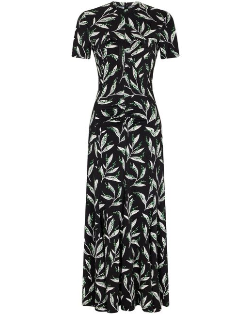 Rabanne Black Floral-print Short-sleeve Dress