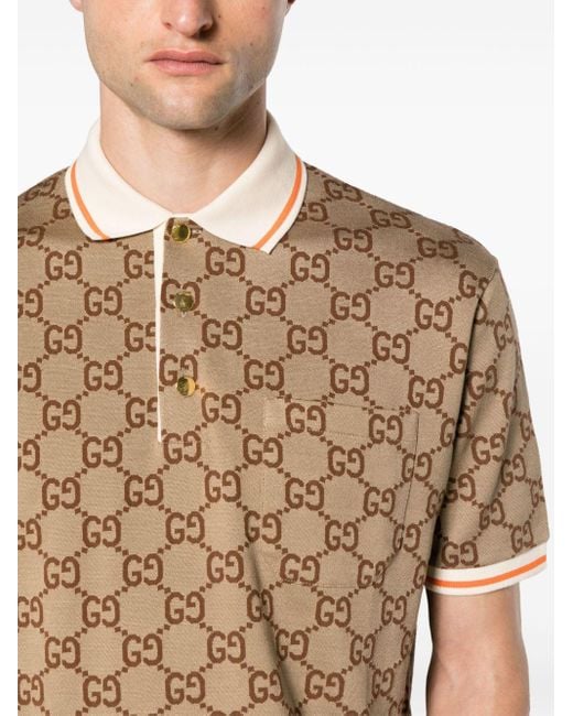 Gucci Piquè Poloshirt Met GG-jacquard in het Brown voor heren
