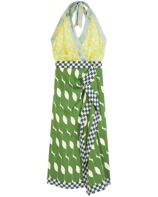 Dries Van Noten Green Mix-print Halterneck Dress