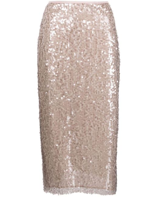 Falda recta con lentejuelas MSGM de color Natural