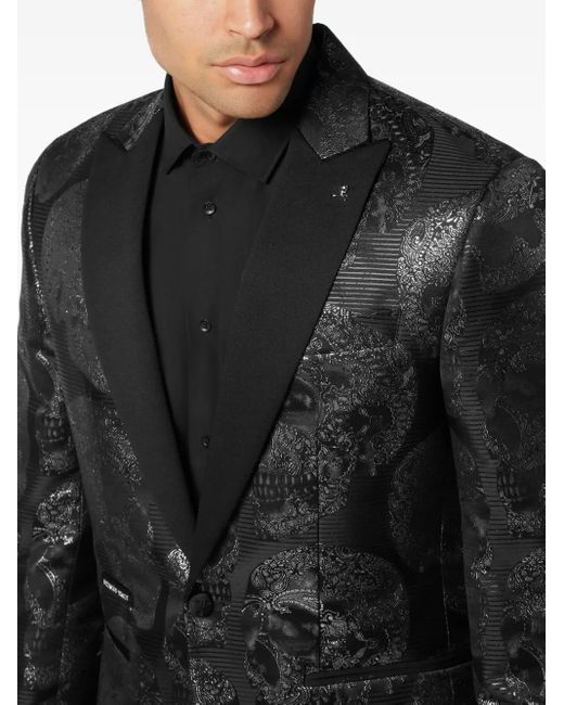 Philipp Plein Black Skull Jacquard Blazer for men