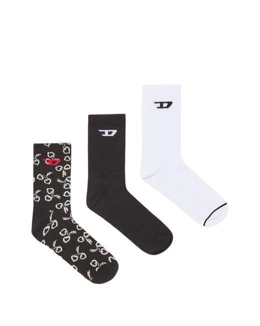 DIESEL White 3-Pack Socks With Handcuff Motif for men