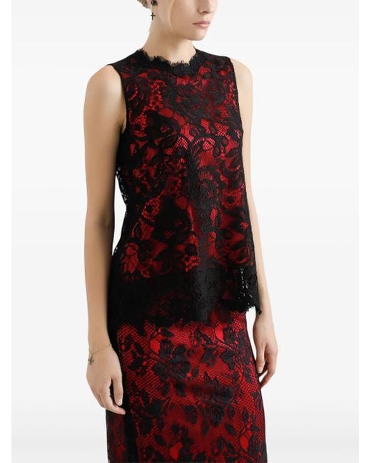 Dolce & Gabbana Red Floral-Lace Top