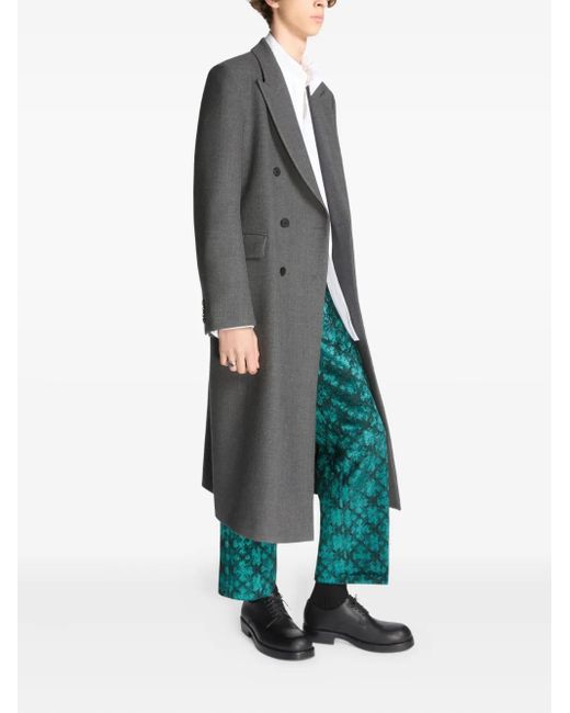 Dries Van Noten Gray Double-Breasted Wool Coat for men