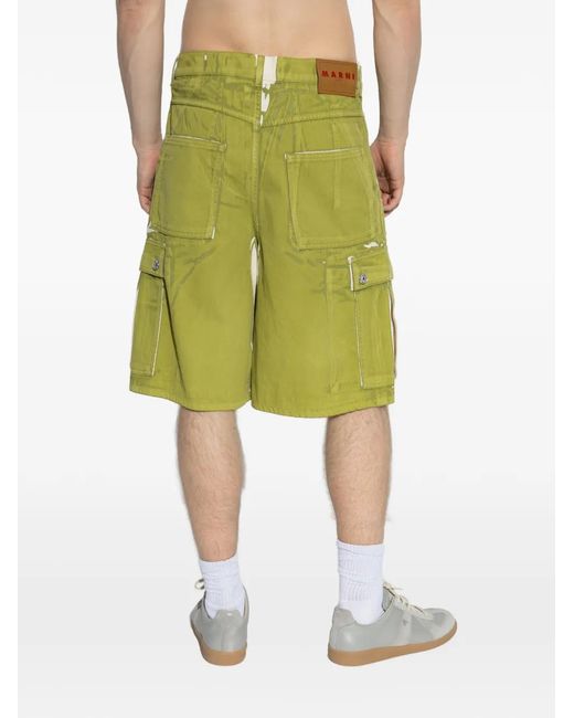 Marni Green Screen-Printed Denim Cargo Shorts for men