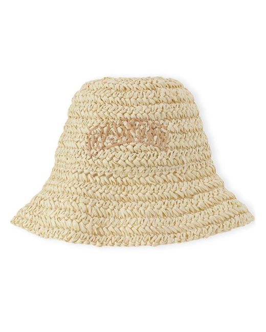 Sombrero de pescador con logo bordado Ganni de color Natural
