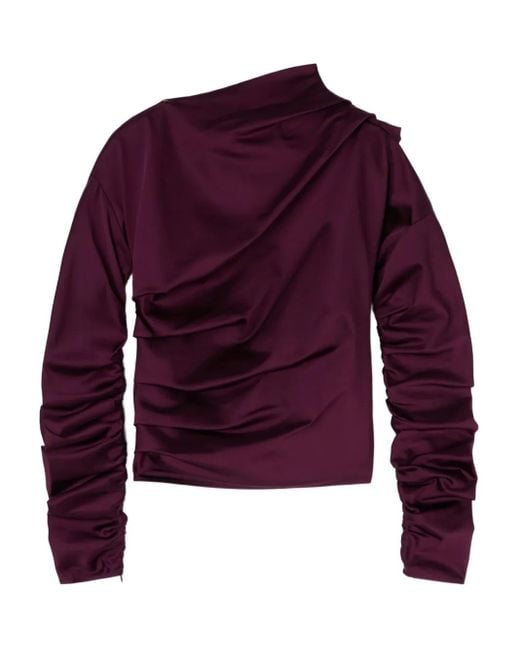 Ganni Purple Ruched Satin Top