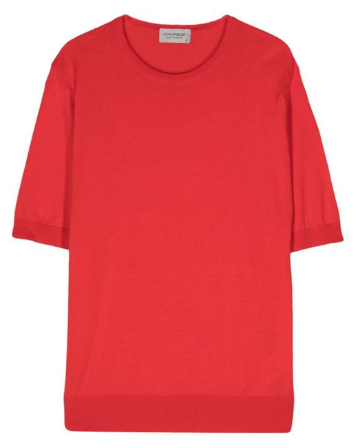 John Smedley Fine-ribbed Cotton Top Red