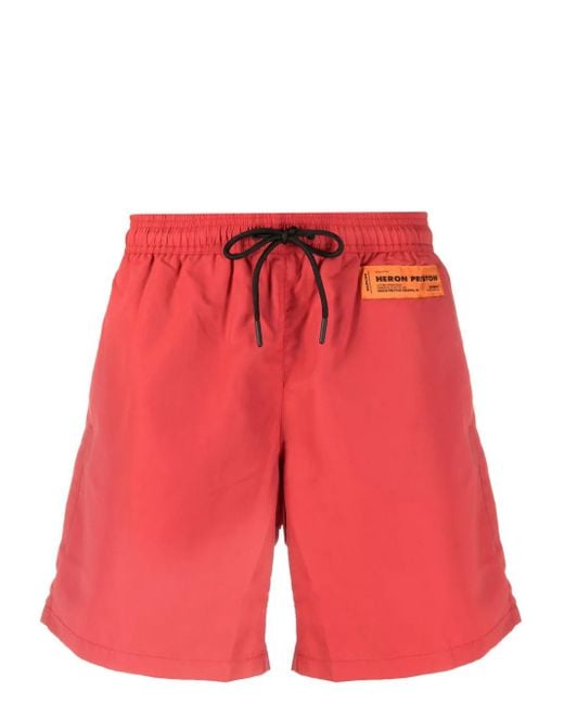 Heron Preston Red Logo-patch Drawstring Swimming Trunks for men