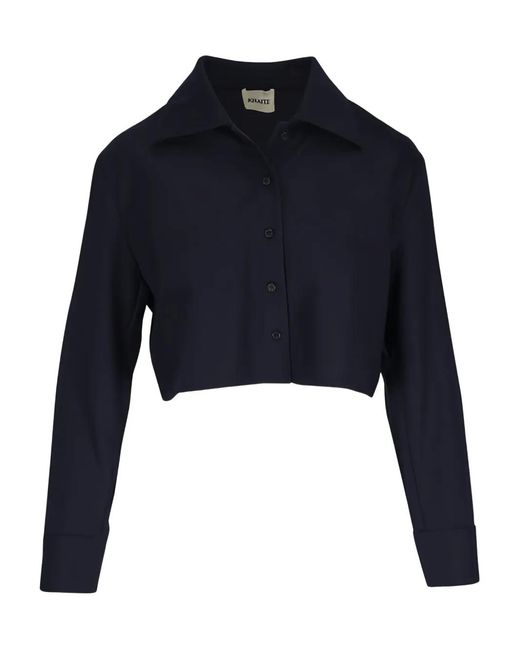 Khaite Blue Collared Cropped Blouse