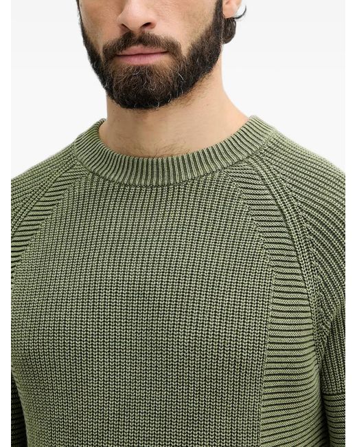 Benetton Green Ribbed-Knit Raglan-Sleeve Sweater for men