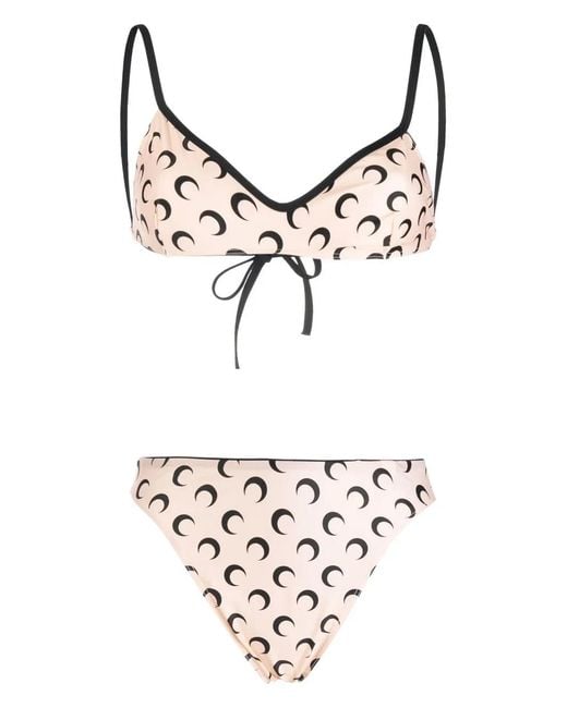 MARINE SERRE Natural Neutral Crescent Moon Print Bikini - Women's - Elastane/recycled Polyamide