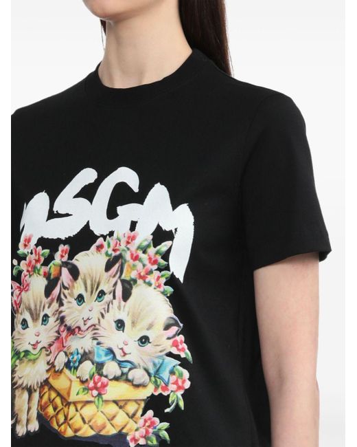 MSGM Katoenen T-shirt Met Logoprint in het Black