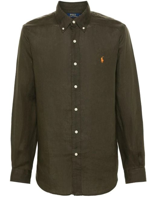 Polo Ralph Lauren Green Polo-Pony Linen Shirt for men