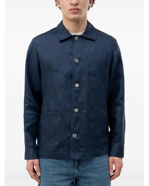 Boss Blue Button-Up Patch-Pocket Jacket for men