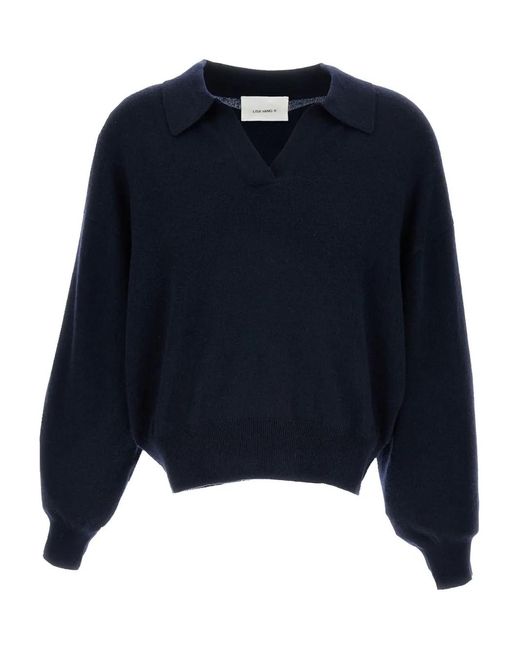 Lisa Yang Blue Ribbed Polo Wool Sweater